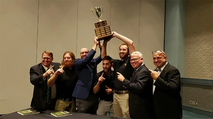 Horry Georgetown Technical College professor Ashley Wilkinson, students Josh Rownd, Alex Zaner, Harry Robishaw and Chase Garvey, professor Charles Granger and Turf Bowl host Bo Barefoot.