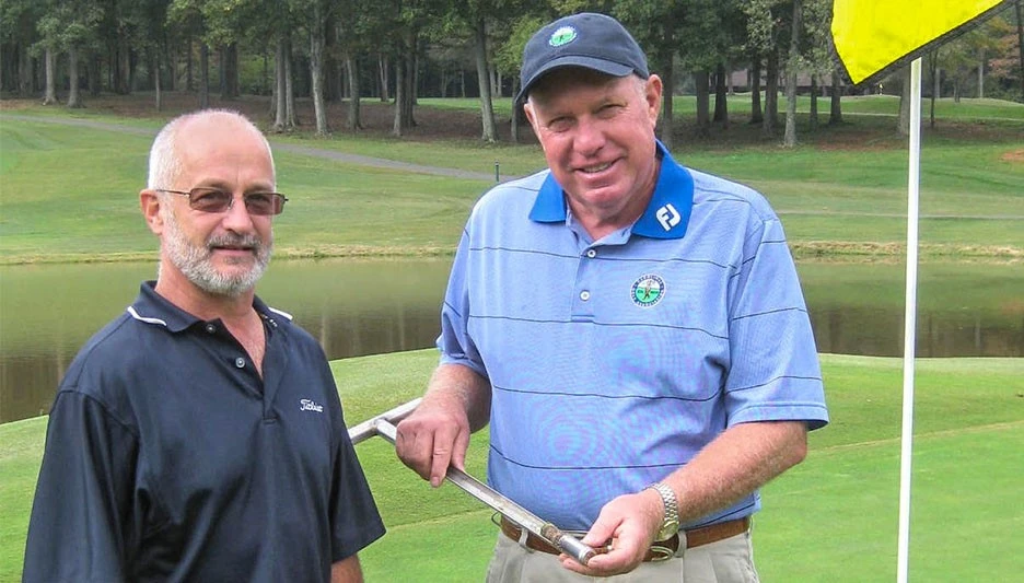 Bill Anderson, right, with Rolling Hills (North Carolina) superintendent Greg McDanel in Anderon's first year as Carolinas Golf Association agronomist. Anderson died on Dec. 5, 2022 after a nearly five-decade career in the Carolinas.