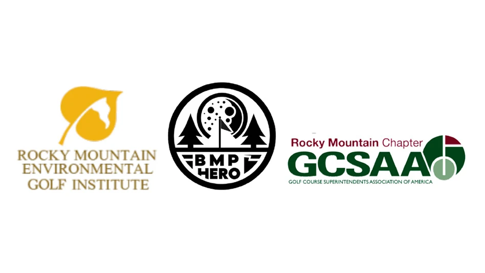 Logos of the Rocky Mountain Environmental Golf Institute, BMP Hero, and the Rocky Mountain Golf Course Superintendents Association.